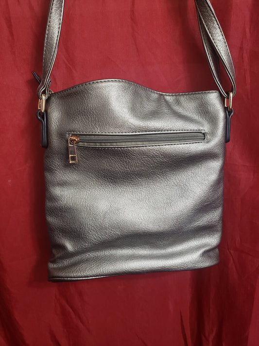 SILVER FAUX LEATHER CROSSBODY